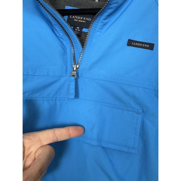 Lands' End Jacket Mens Medium Blue The Squall Hooded Half Zip Anorak Fleece - Picture 14 of 16